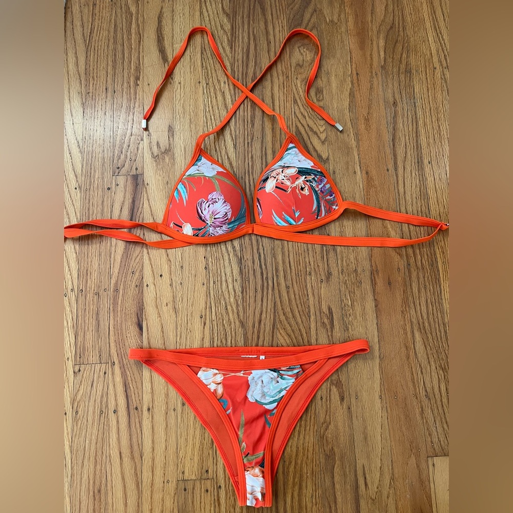 River Island orange tropical bikini